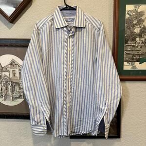 Robert Graham Men's XL Blue White Striped Designer Long Sleeve Button Down Shirt